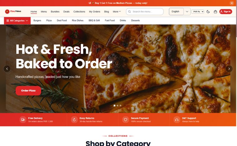 Pizza Palace — restaurant store built on TijarahOnline